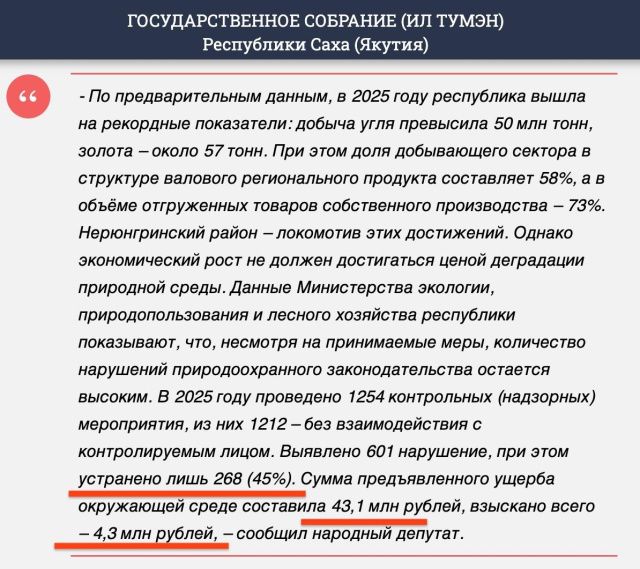 Минэкологии Якутии наказало недропользователей за год на 4,3 млн рублей