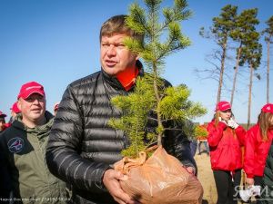 Телекомментатор Дмитрий Губерниев принял участие в акции по посадке саженцев «Сохраним лес» в Якутии