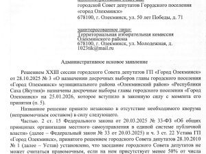 И.о. мэра Олекминска потребовал в суде отменить досрочные выборы мэра Олекминска
