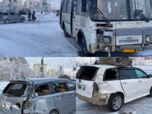 По вине водителя автобуса произошло ДТП — пострадали две автомашины и пассажиры