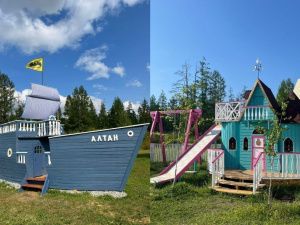 Якутянка построила во дворе замок и корабль для внуков