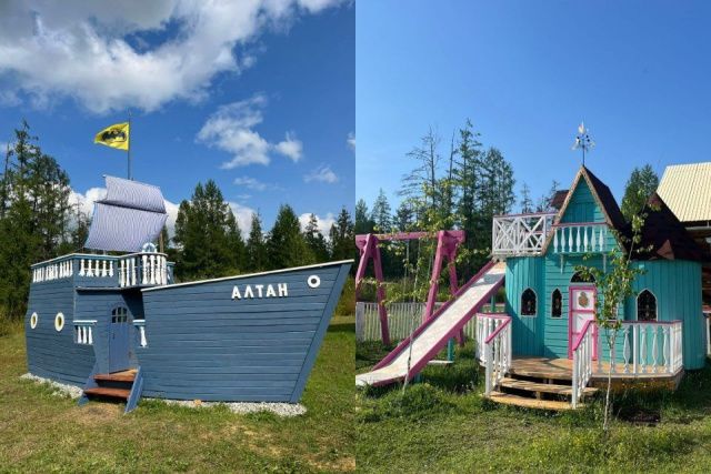 Якутянка построила во дворе замок и корабль для внуков