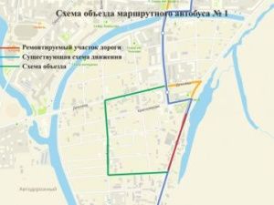 Схема объезда автобусного маршрута №1 по улице Чернышевского с 5 ноября 2021 по 15 февраля 2022