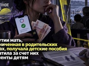В Якутии мать, ограниченная в родительских правах, получала детские пособия и платила за счет них алименты детям