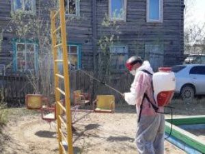 В Якутске продолжается дезинфекция детских площадок, тротуаров, автобусных остановок, обработано более 17 тысяч кв. метров