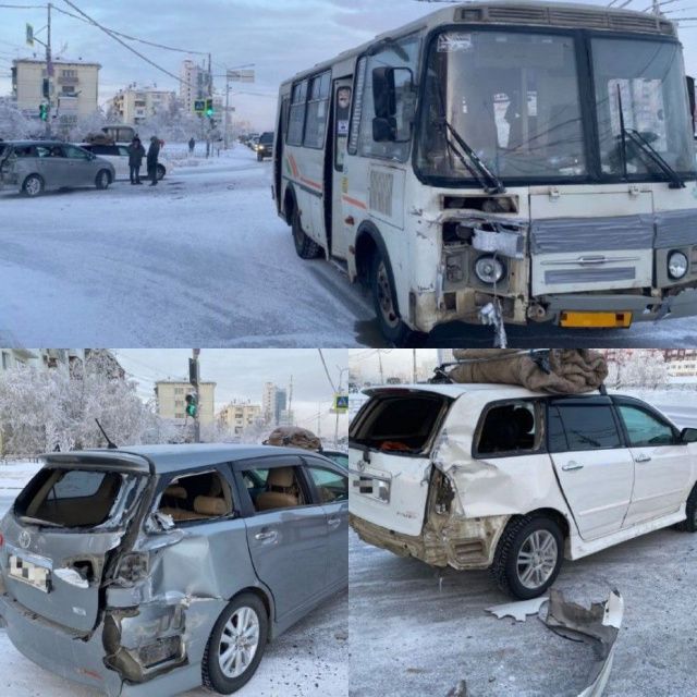 По вине водителя автобуса произошло ДТП — пострадали две автомашины и пассажиры