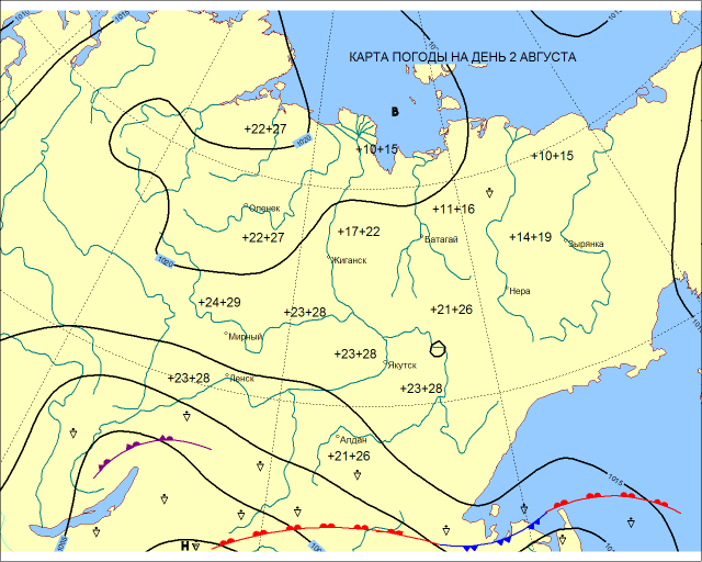 Прогноз погоды на текущий день 2 августа в г. Якутске