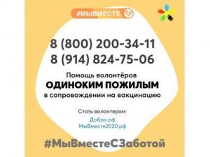 Волонтеры акции #МыВместесЗаботой оказывают помощь одиноким пожилым гражданам в вакцинации от коронавируса