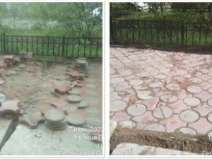 Демонтированная тротуарная плитка идет на вторичное использование в управы