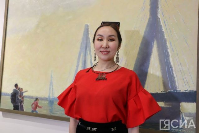 Художница Мира Аргунова представила крупноформатную картину «Мост через реку Лену»